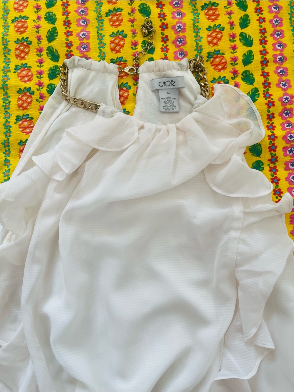 Cache Cream Ruffle Tank with Gold Chain Straps - Picture 2 of 5